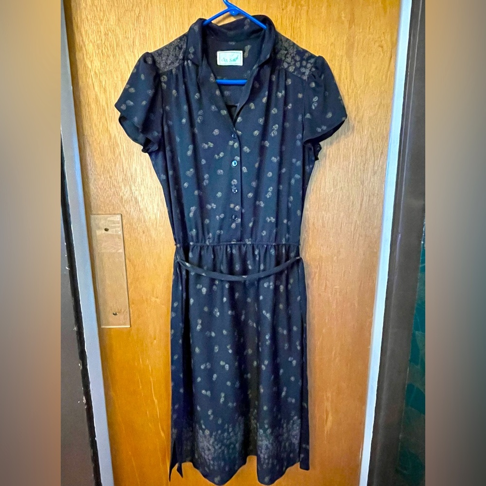 Vintage 40s style polyester house dress beautiful floral print women’s size med